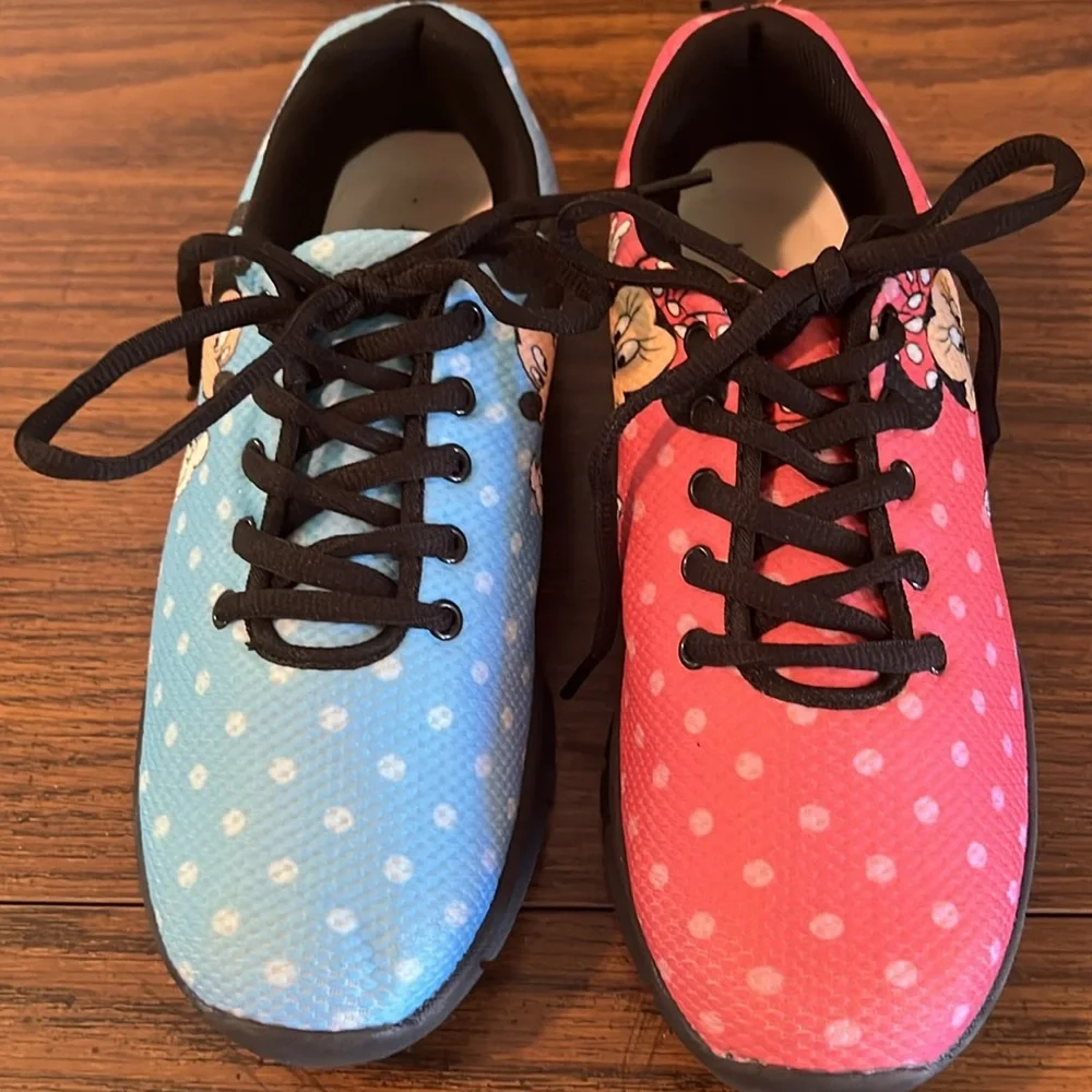 New combo Mickey Minnie Mouse tennis shoes, sneakers, blue pink, women 9, men 7 - Picture 2 of 16